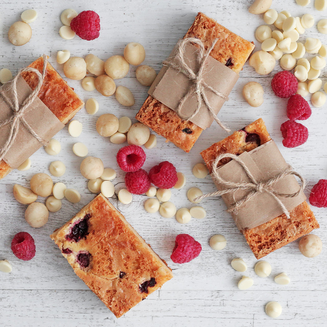 Raspberry & Macadamia Protein Blondies