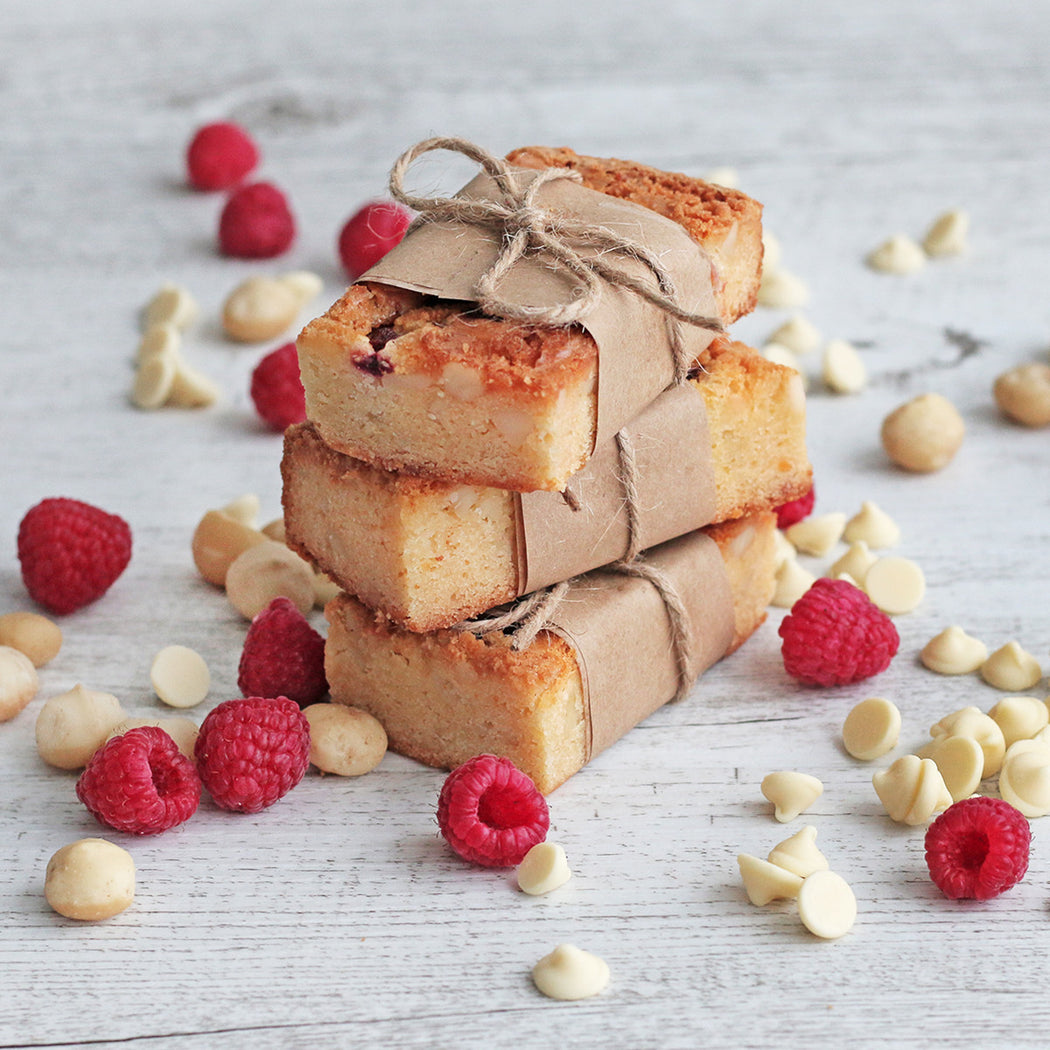 Raspberry & Macadamia Protein Blondies