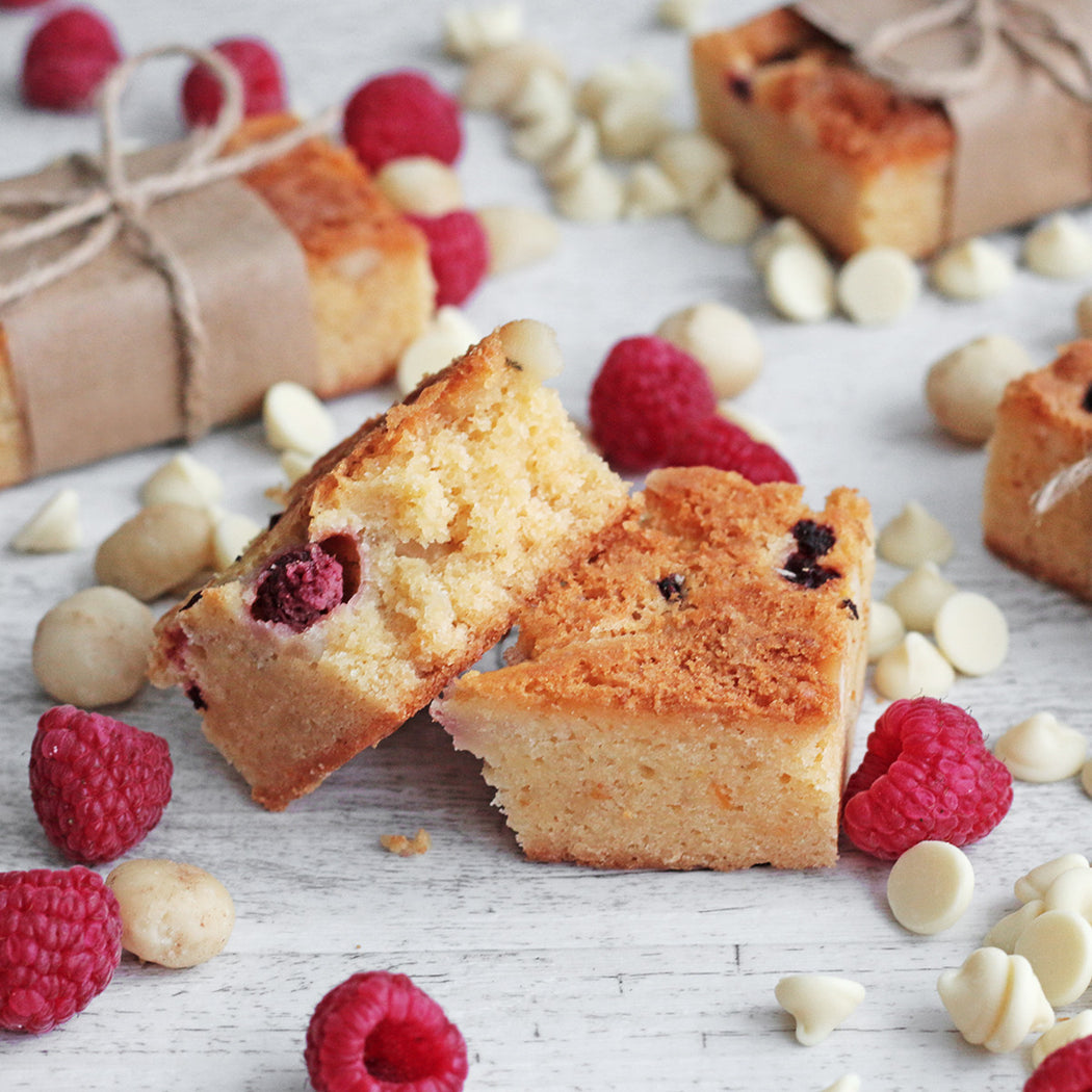 Raspberry & Macadamia Protein Blondies