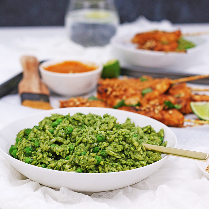 Satay Tenders with Green Chilli Risoni