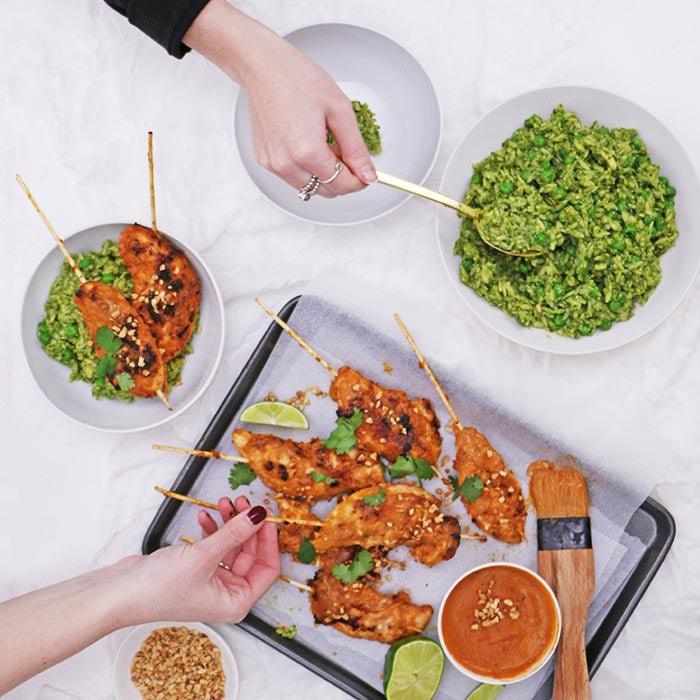 Satay Tenders with Green Chilli Risoni